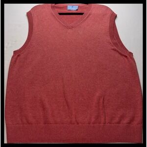 Ben Silver Sweater Vest Mens Large Coral/ salmon V-Neck Pima Cotton Preppy